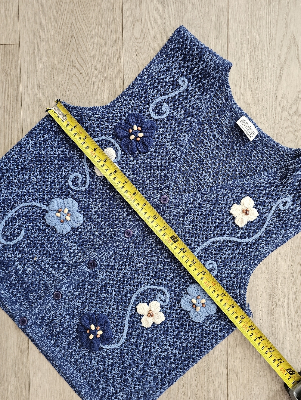 Vintage 90s Floral Embroidered Sweater Vest Blue Cottagecore Grandmacore, Small - Picture 10 of 12